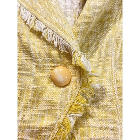 NWT CAbi Daisy Yellow & White Tweed Fringe Cropped Blazer XS - Picture 6 of 6